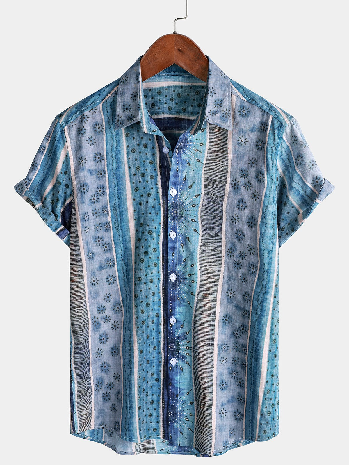 Men’s Striped Short Sleeve Button Down Breathable Cool Casual Shirt