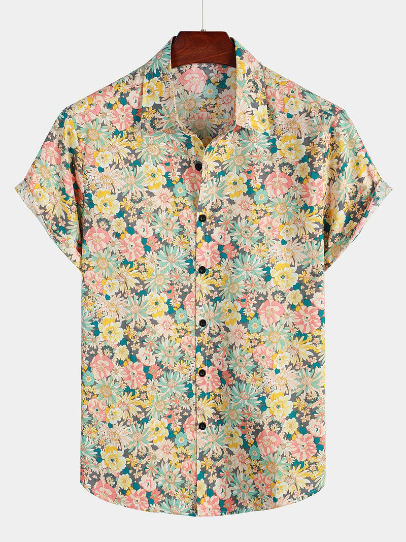 Bundle Of 2 | Men's Vintage Floral Cotton Short Sleeve Shirts