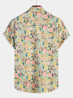 Bundle Of 3 | Men's Retro Beach Hawaiian Cotton Holiday Button Up Blue Short Sleeve Floral Shirts