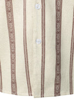 Men's Vintage Camp Collar Striped Print Holiday Short Sleeve Button Up Linen Shirt
