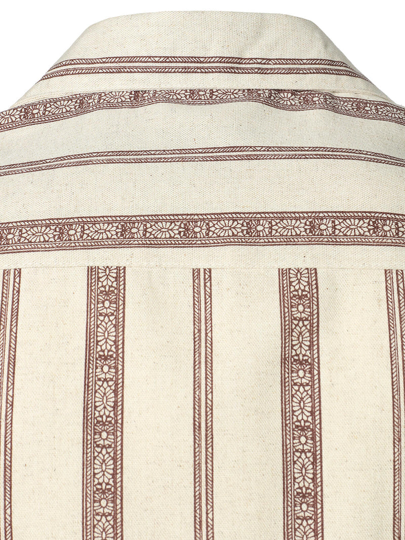 Men's Vintage Camp Collar Striped Print Holiday Short Sleeve Button Up Linen Shirt