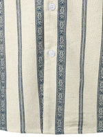 Men's Striped Print Camp Collar Short Sleeve Summer Button Up Linen Shirt