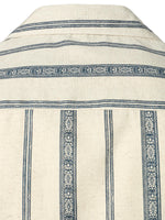 Men's Striped Print Camp Collar Short Sleeve Summer Button Up Linen Shirt