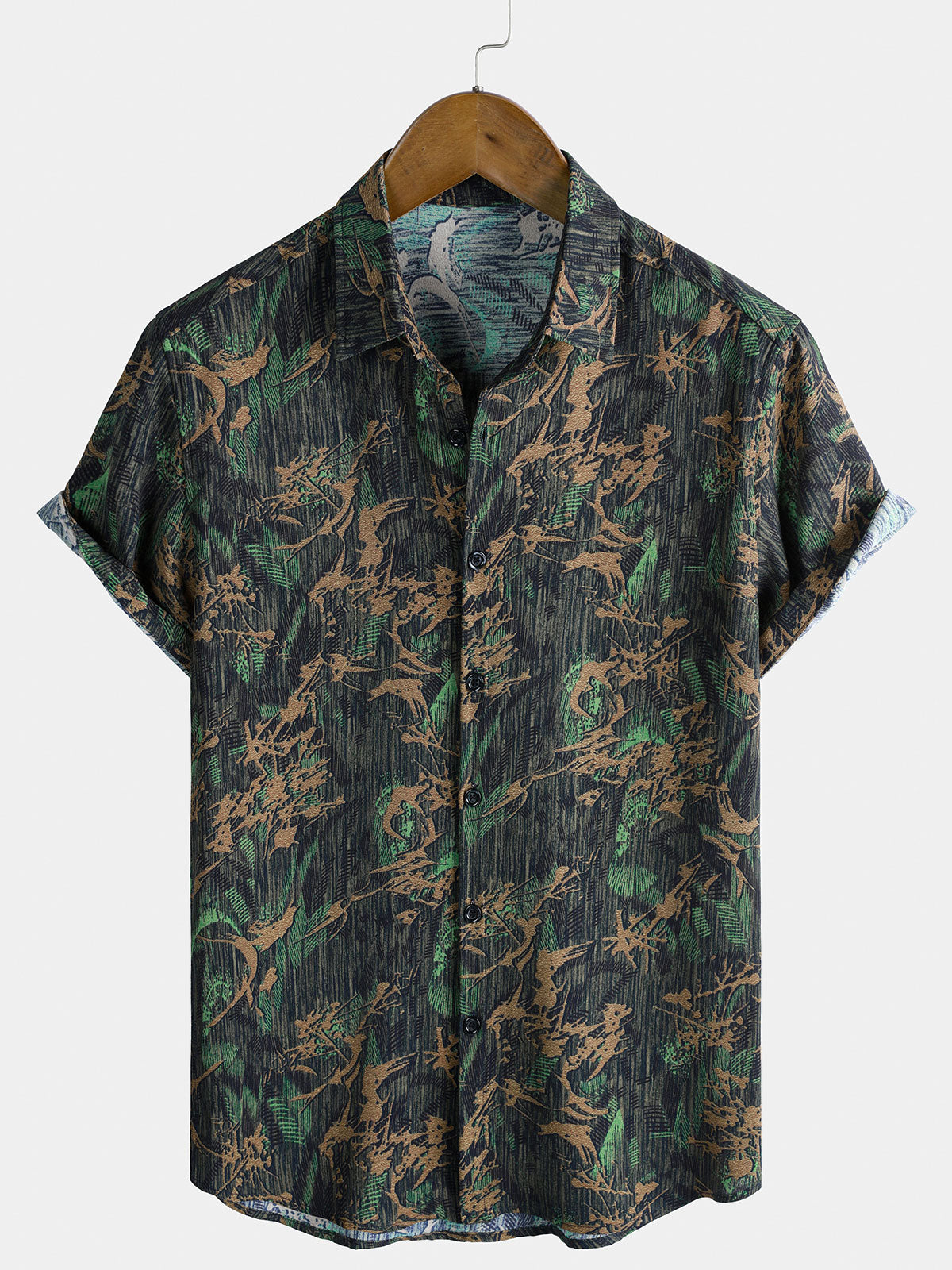 Men’s Everyday Casual Abstract Print Retro Pattern Versatile Short Sleeve Shirt