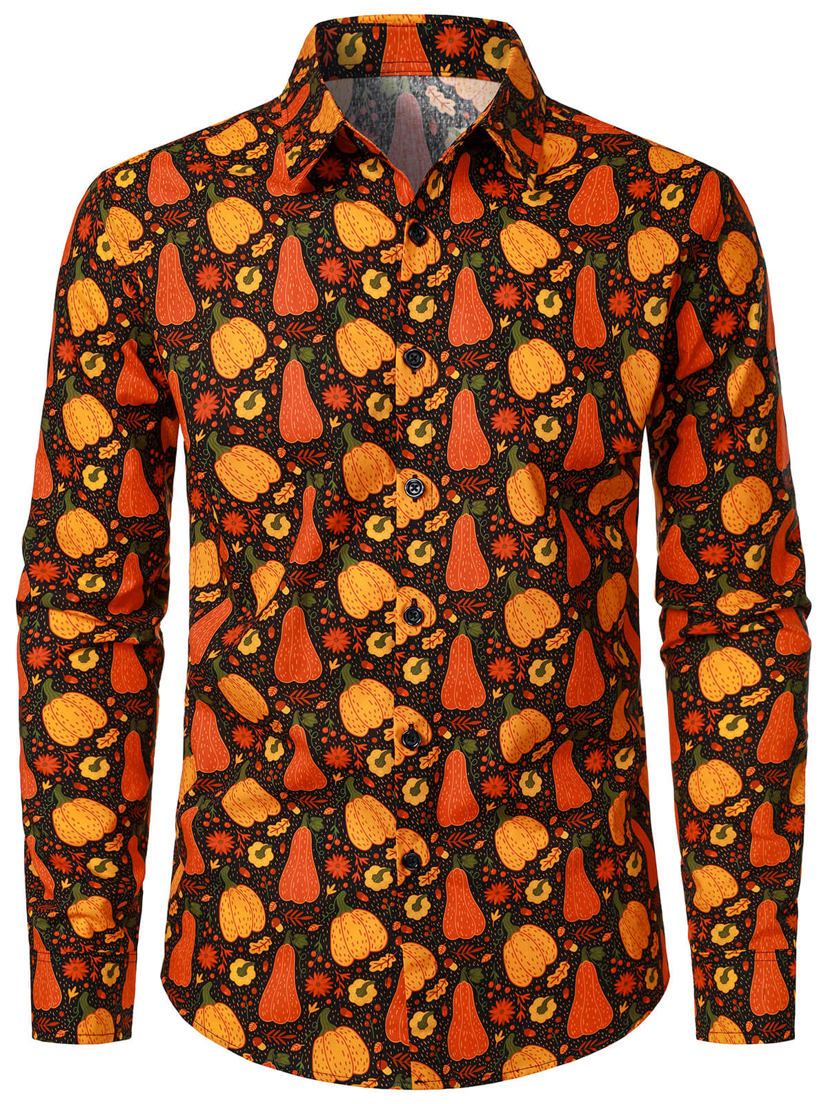 Men's Pumpkin Print Thanksgiving Festive Cotton Long Sleeve Shirt