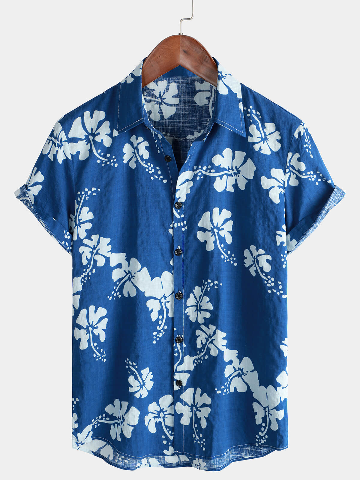 Men's Blue Floral Short Sleeve Beach Tropical Hawaiian Button Up Shirt