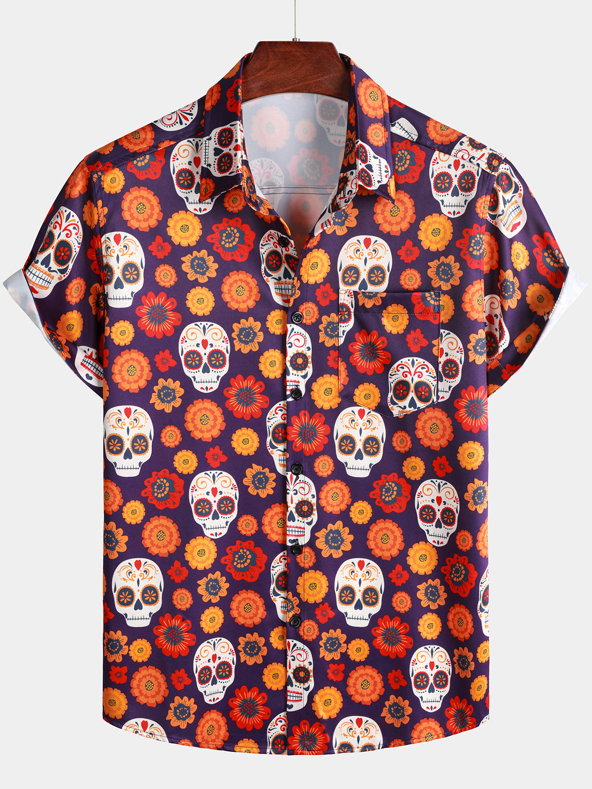 Men's Skull Punk Rock and Roll 70s Vintage Hawaiian Shirt