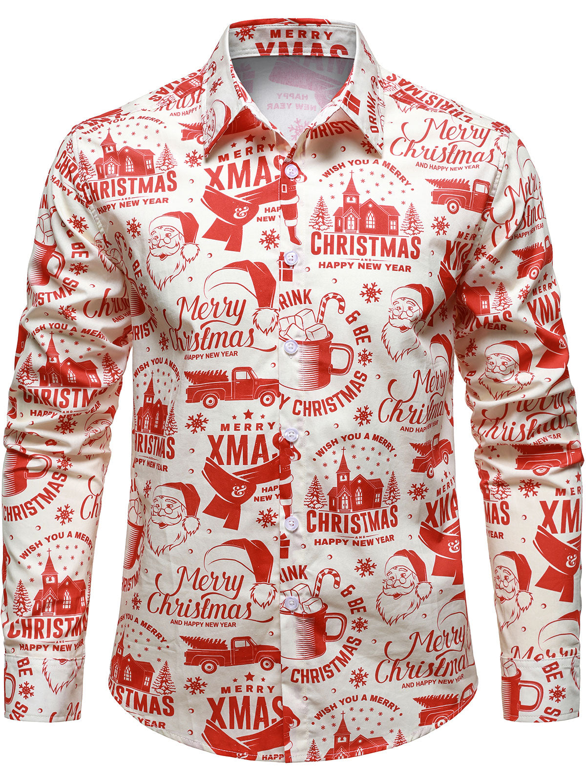 Men's Christmas Themed Beige Funny Vintage Holiday Long Sleeve Shirt