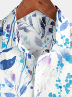 Men's Cotton Beach Tropical Button Up Blue Floral Aloha Short Sleeve Hawaiian Shirt