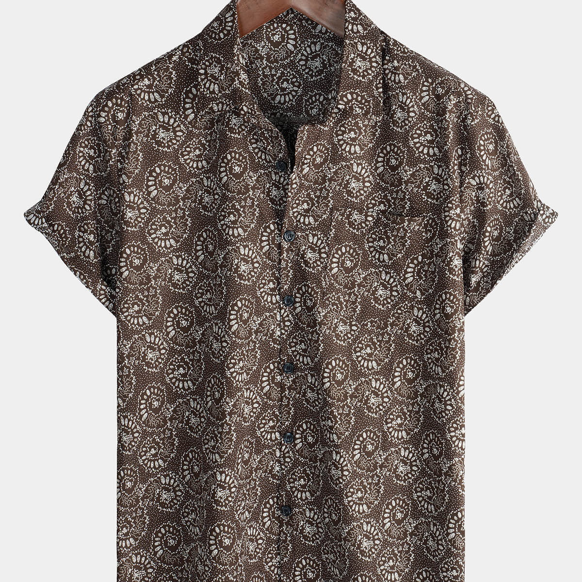 Men's Short Sleeve Button Up Cotton Shell Summer Retro Shirt