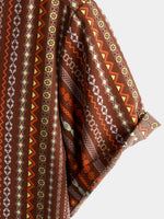 Men's Retro Vintage Striped Short Sleeve 70s Summer Beach Boho Button Up Brown Shirt