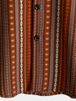 Men's Retro Vintage Striped Short Sleeve 70s Summer Beach Boho Button Up Brown Shirt