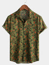 Men's Vintage Cotton Hawaiian Floral 70s Beach Short Sleeve Button Up Shirt