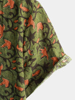 Men's Vintage Cotton Hawaiian Floral 70s Beach Short Sleeve Button Up Shirt