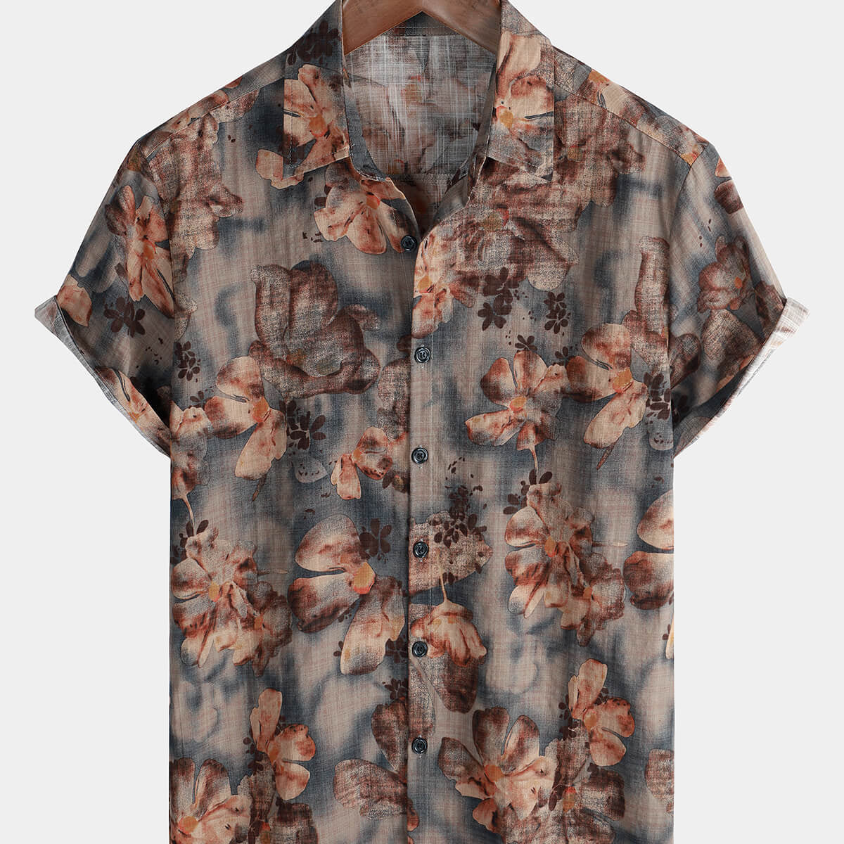 Men's Short Sleeve Retro Button Casual Cotton Beach Shirt