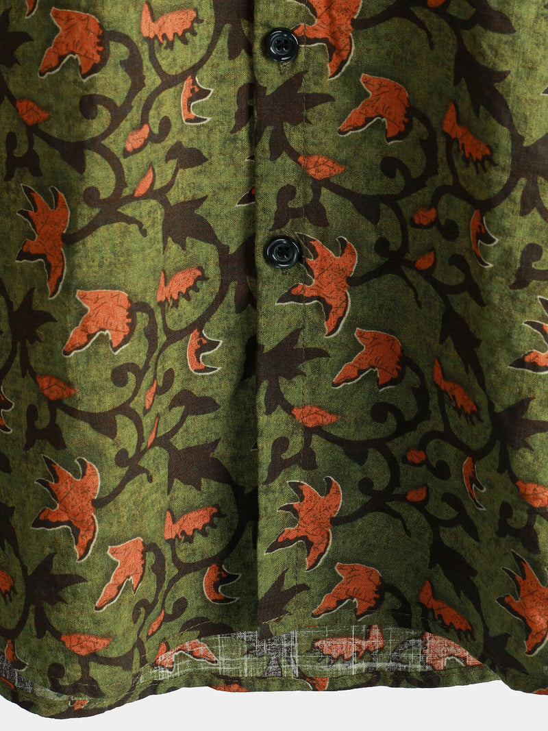 Men's Vintage Cotton Hawaiian Floral 70s Beach Short Sleeve Button Up Shirt