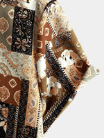 Men's Vintage Paisley Floral Patchwork Short Sleeve Retro Summer Button Up Shirt