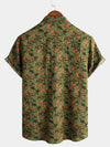 Men's Vintage Cotton Hawaiian Floral 70s Beach Short Sleeve Button Up Shirt