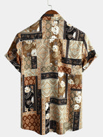 Men's Vintage Paisley Floral Patchwork Short Sleeve Retro Summer Button Up Shirt