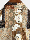 Men's Vintage Paisley Floral Patchwork Short Sleeve Retro Summer Button Up Shirt