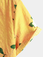 Men's Yellow Vintage Floral Cotton Hawaiian Breathable Short Sleeve Button Up Shirt