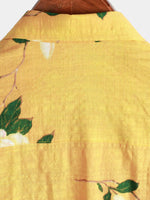 Men's Yellow Vintage Floral Cotton Hawaiian Breathable Short Sleeve Button Up Shirt