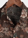 Men's Brown Cotton Vintage Floral Hawaiian Retro Beach Short Sleeve Button Up Shirt