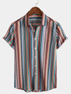 Men's Summer Vintage Striped Short Sleeve Button Up Beach Shirt