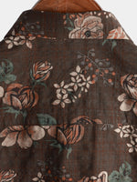 Men's Brown Cotton Vintage Floral Hawaiian Retro Beach Short Sleeve Button Up Shirt