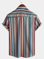 Men's Summer Vintage Striped Short Sleeve Button Up Beach Shirt