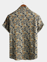 Men's Cotton 70s Vintage Hawaiian Floral Beach Short Sleeve Button Up Shirt
