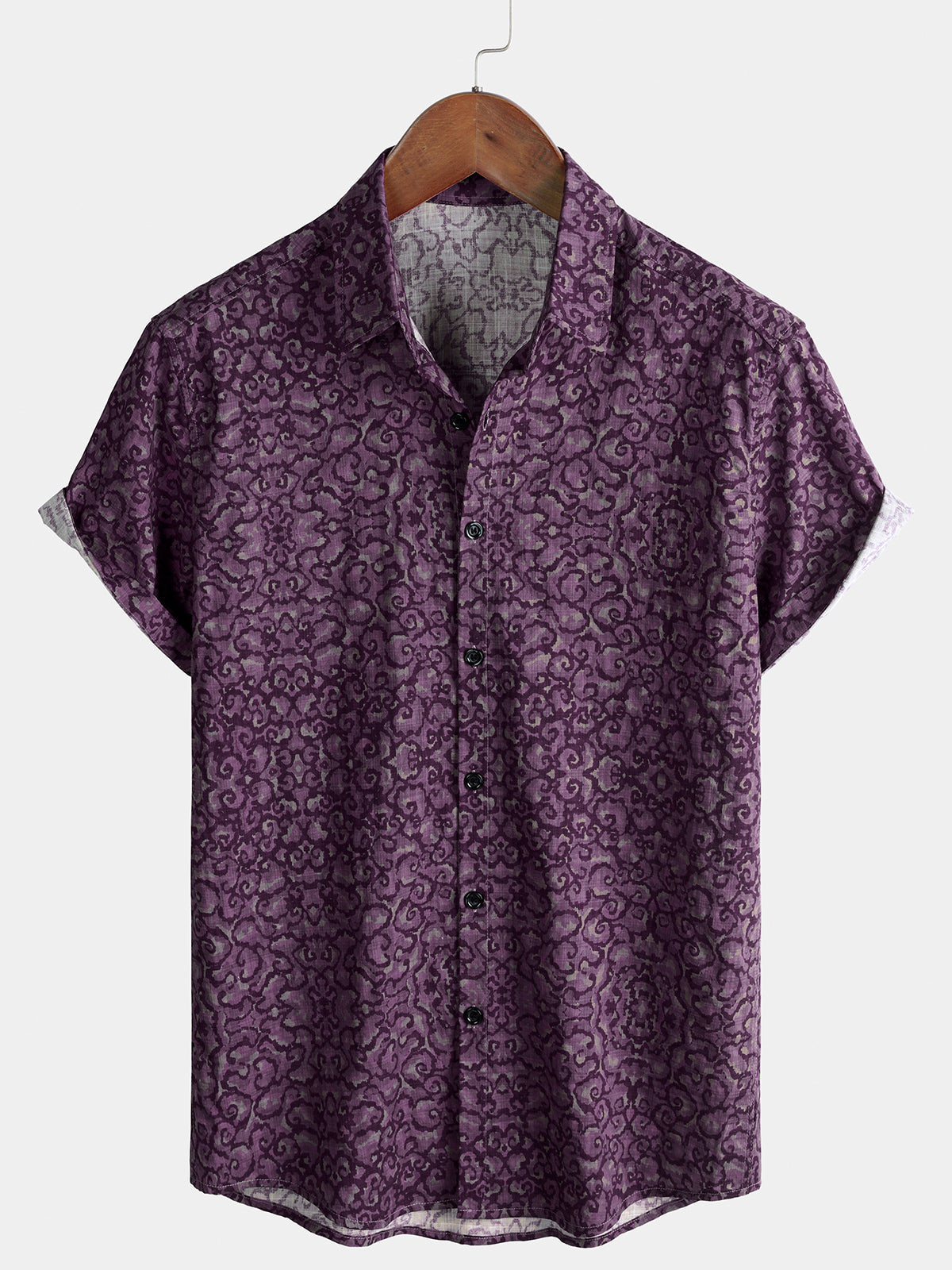 Men's Retro Pattern Casual Purple Soft Short Sleeve Shirt