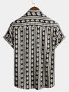 Men's Floral Navy Blue Striped Short Sleeve Vintage Retro Summer Button Up Shirt
