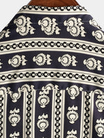 Men's Floral Navy Blue Striped Short Sleeve Vintage Retro Summer Button Up Shirt