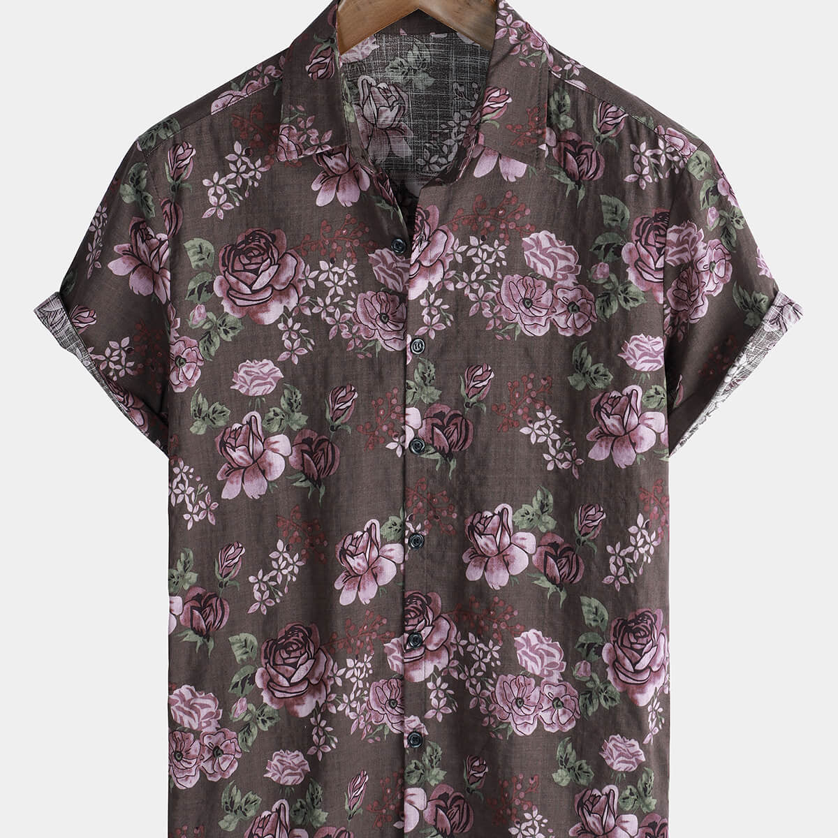 Men's Vintage Floral Button Up Purple Holiday Short Sleeve Shirt