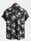 Men's Cotton Vintage Hawaiian Floral Cool Beach Short Sleeve Button Up Shirt