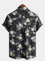 Men's Cotton Vintage Hawaiian Floral Cool Beach Short Sleeve Button Up Shirt