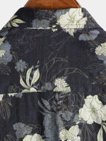 Men's Cotton Vintage Hawaiian Floral Cool Beach Short Sleeve Button Up Shirt