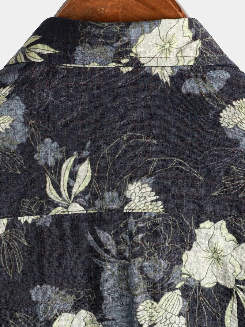 Men's Cotton Vintage Hawaiian Floral Cool Beach Short Sleeve Button Up Shirt