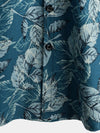 Men's Cotton Vintage Blue Leaf Print Beach Hawaiian Short Sleeve Button Up Shirt