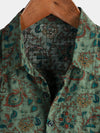 Men's Retro Paisley 70s Green Holiday Button Up Vintage Short Sleeve Shirt