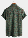 Men's Retro Paisley 70s Green Holiday Button Up Vintage Short Sleeve Shirt