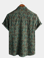 Men's Retro Paisley 70s Green Holiday Button Up Vintage Short Sleeve Shirt
