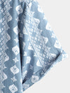 Men's Blue Cotton Retro Button Up Striped Vintage Summer Short Sleeve Shirt