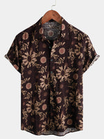 Men's Summer Retro Floral Print Boho Holiday Beach Short Sleeve Shirt