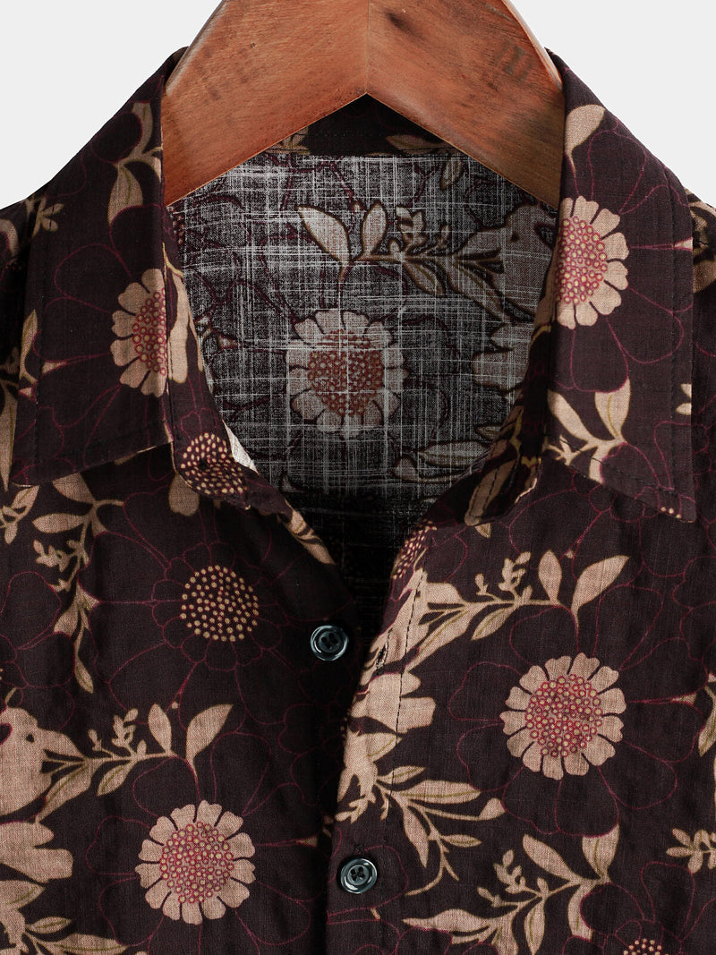 Men's Summer Retro Floral Print Boho Holiday Beach Short Sleeve Shirt