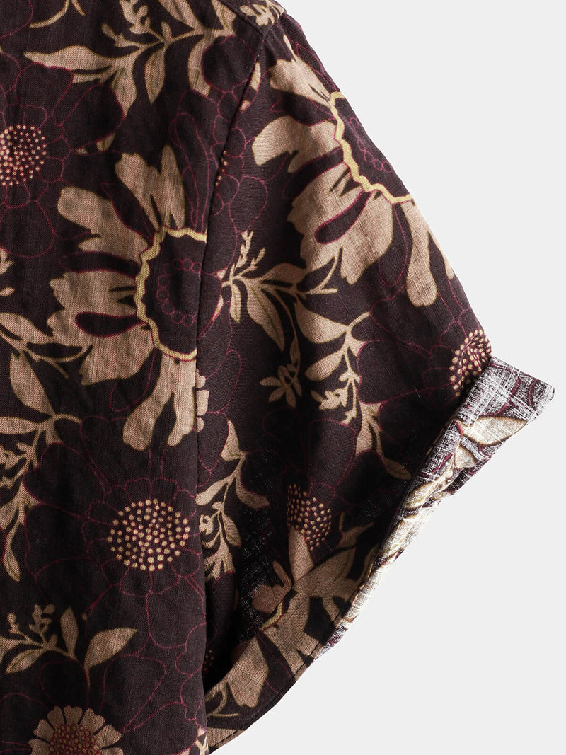 Men's Summer Retro Floral Print Boho Holiday Beach Short Sleeve Shirt