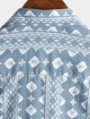 Men's Blue Cotton Retro Button Up Striped Vintage Summer Short Sleeve Shirt