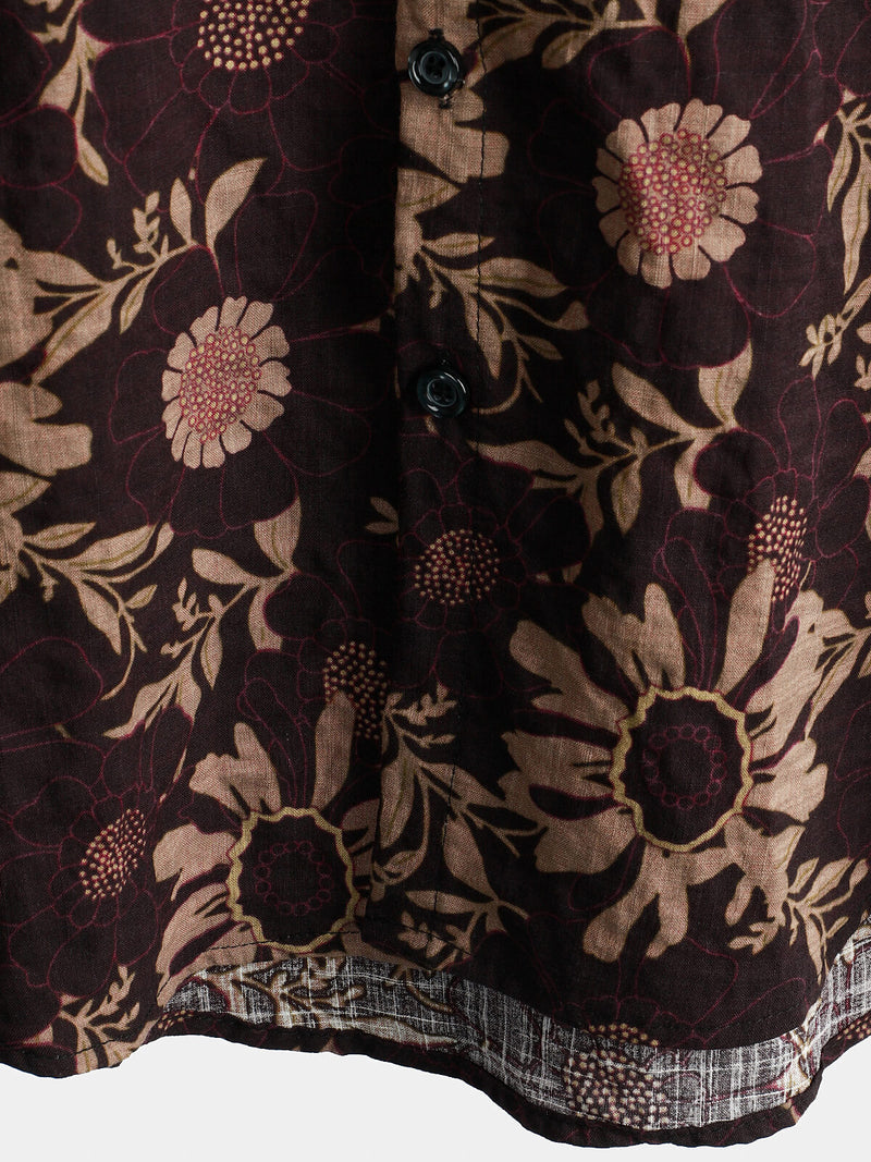 Men's Summer Retro Floral Print Boho Holiday Beach Short Sleeve Shirt