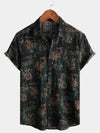 Men's Black Hawaiian Retro Floral Print Summer Button Up Short Sleeve Shirt